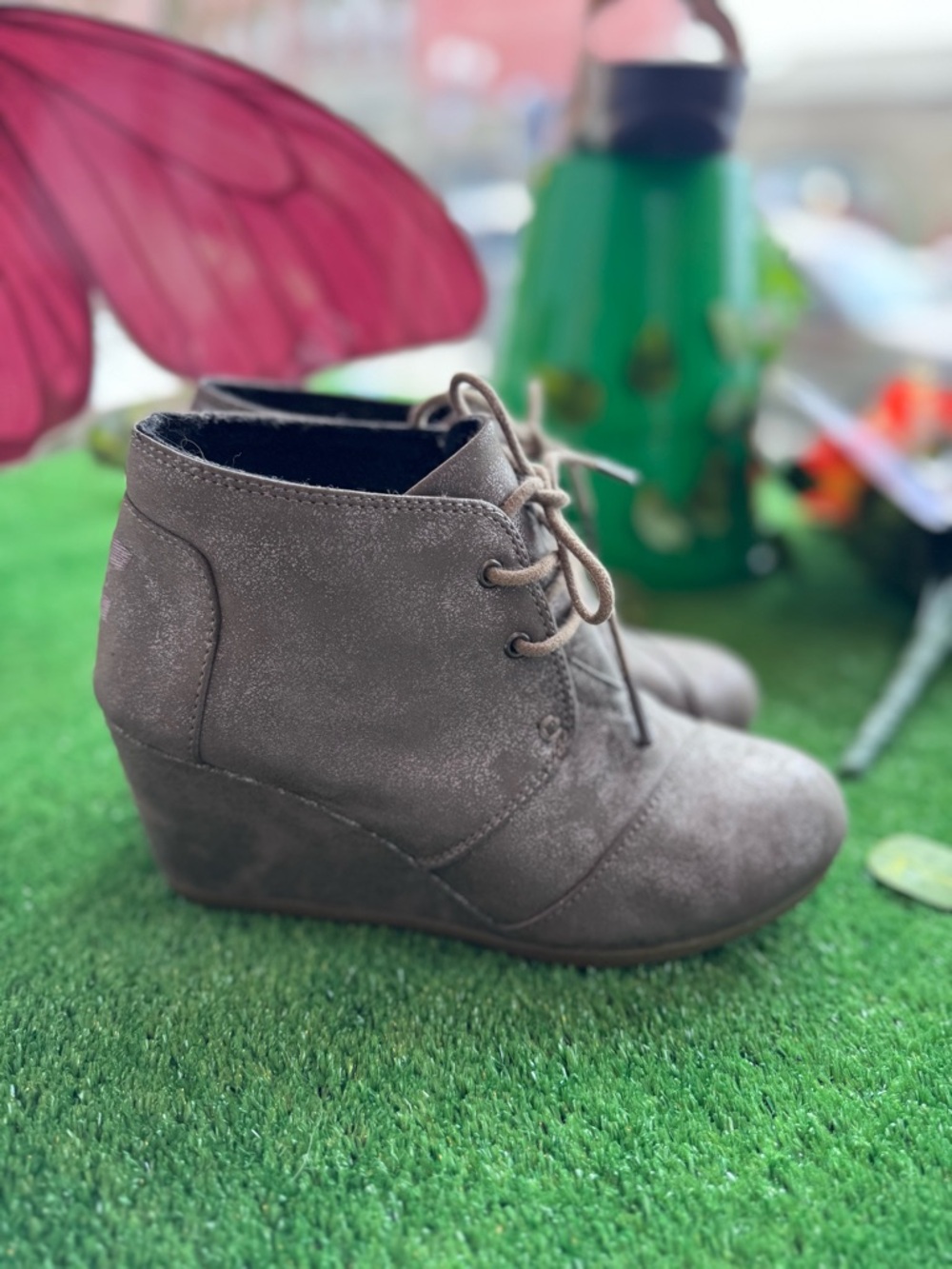 Tom's Taupe Wedge Lace-Up Ankle Boot